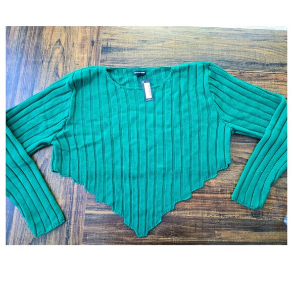 Women's Plus Size Green Cropped Knit Ribbed Sweater UK XXL US 18/20 - Picture 5 of 8